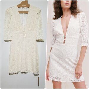 NWT Reformation Turin Bridal Lace V-Neck Mini Dress in Ivory Size 2, 4, 6, 10